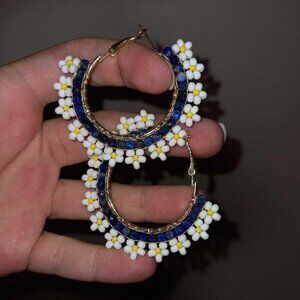 🌼 AAA Natural Lapis Lazuli Daisy Hoop Earrings • Handmade Luxury Jewelry ✨